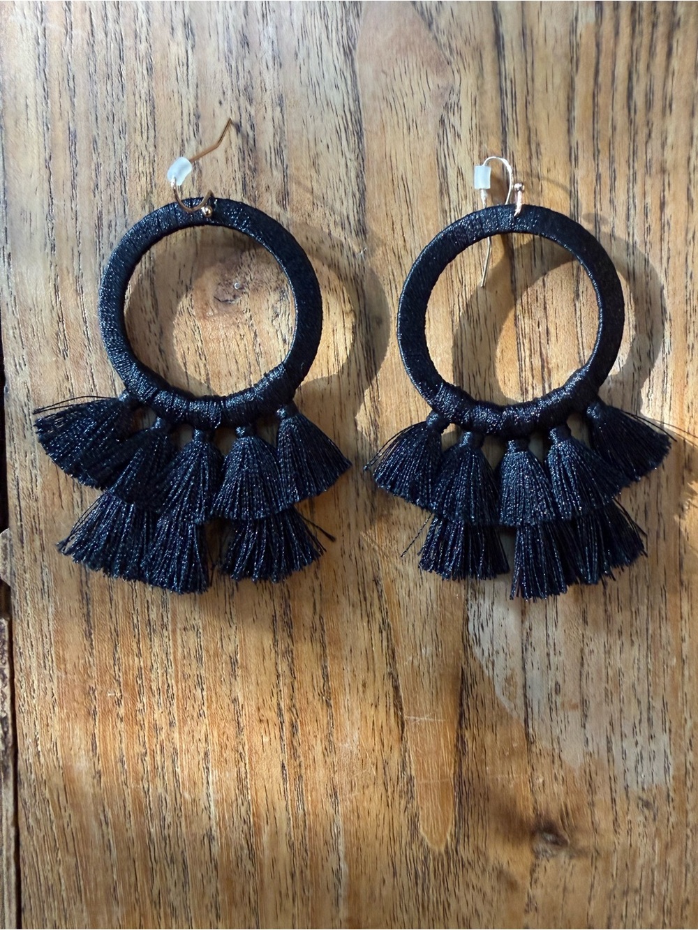 Black Tassel Hoop Earrings - Women Jewelry